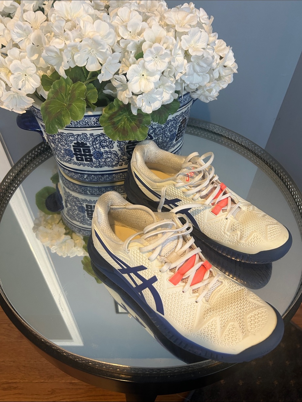 ASICS TENNIS 🎾 PICKLEBALL Sneakers in Cream, Navy & Coral